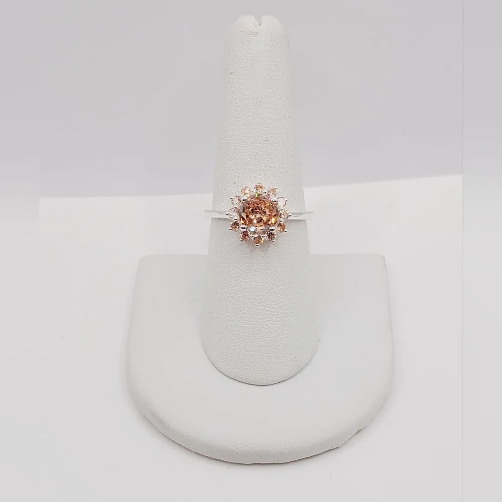 Champagne Halo 925 Sterling Silver Ring